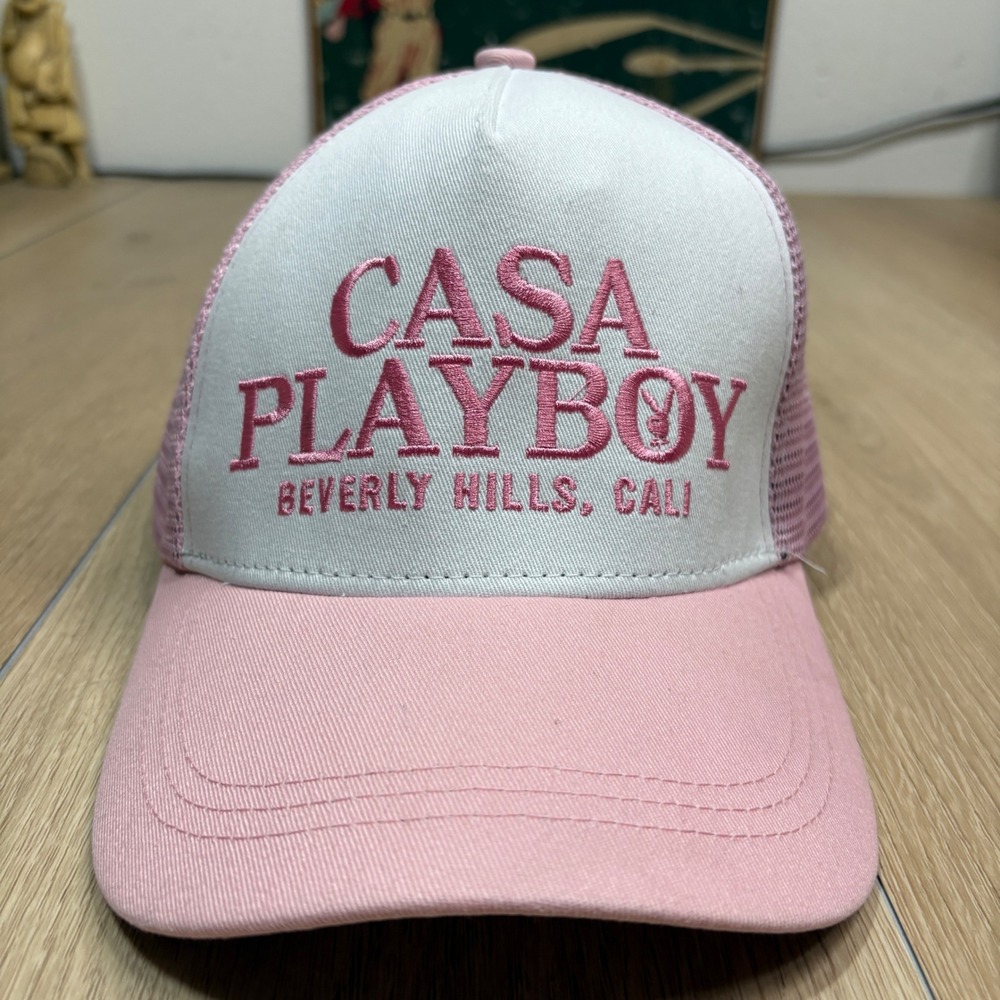 Playboy Casa Playboy Beverly Hills Cali Pink White Trucker Hat Snapback‎ Cap